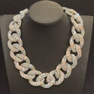Iridescent Crystal Chain Statement Necklace Boutique Glam NEW